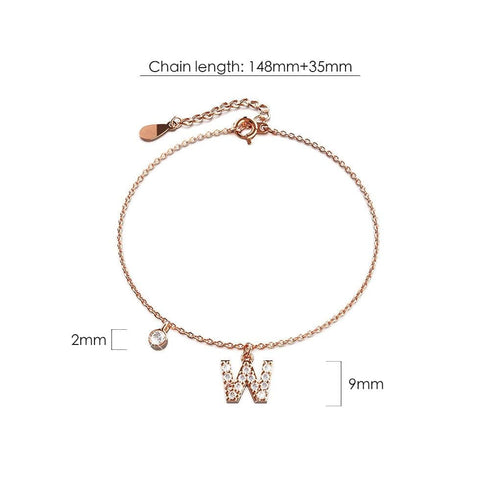 Solid 925 Sterling Silver Initial Crystal Personalised Alphabet Letter Bracelet Rose Gold Filled